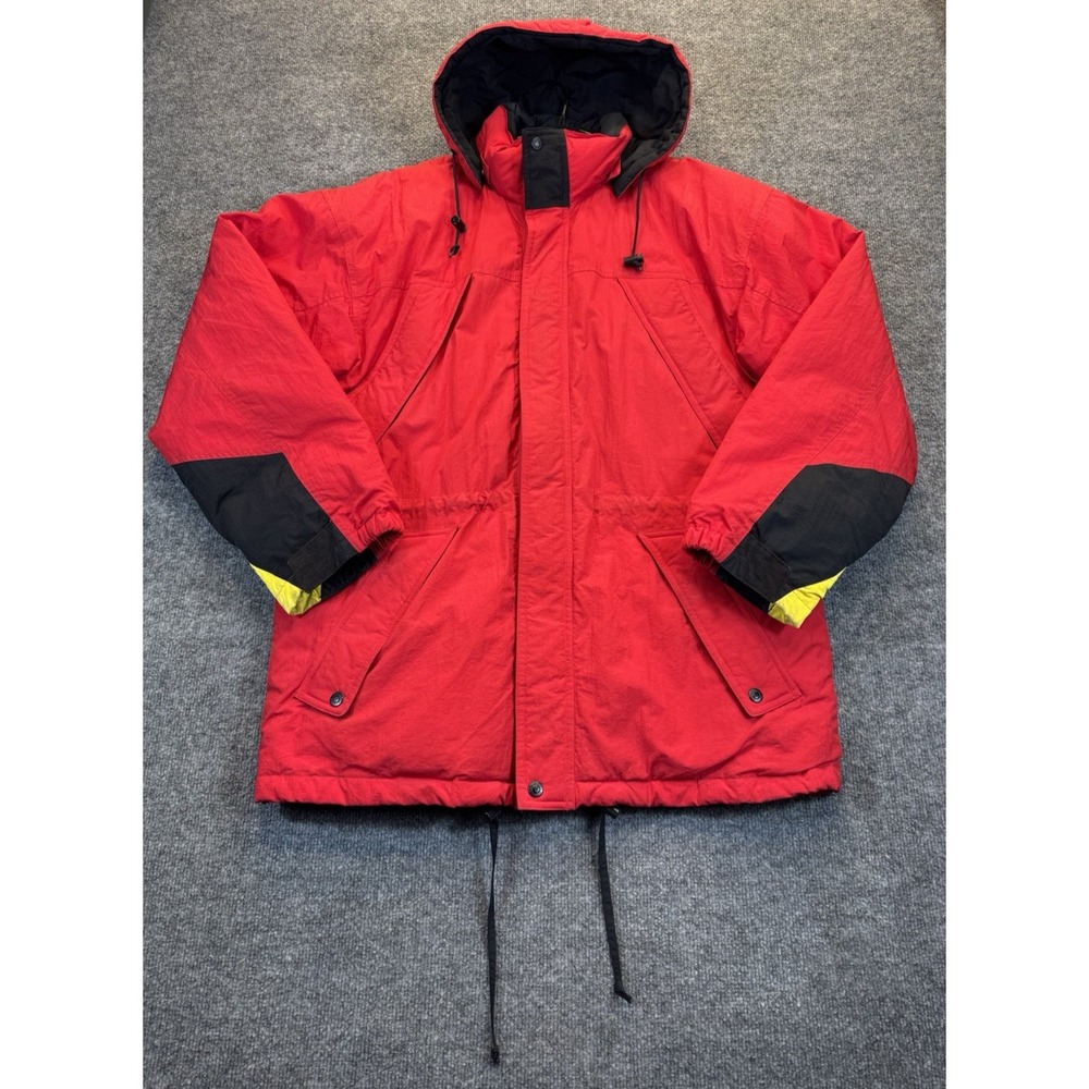 Marlboro Country Store Parka Men's Size Small Red Hooded Down Coat